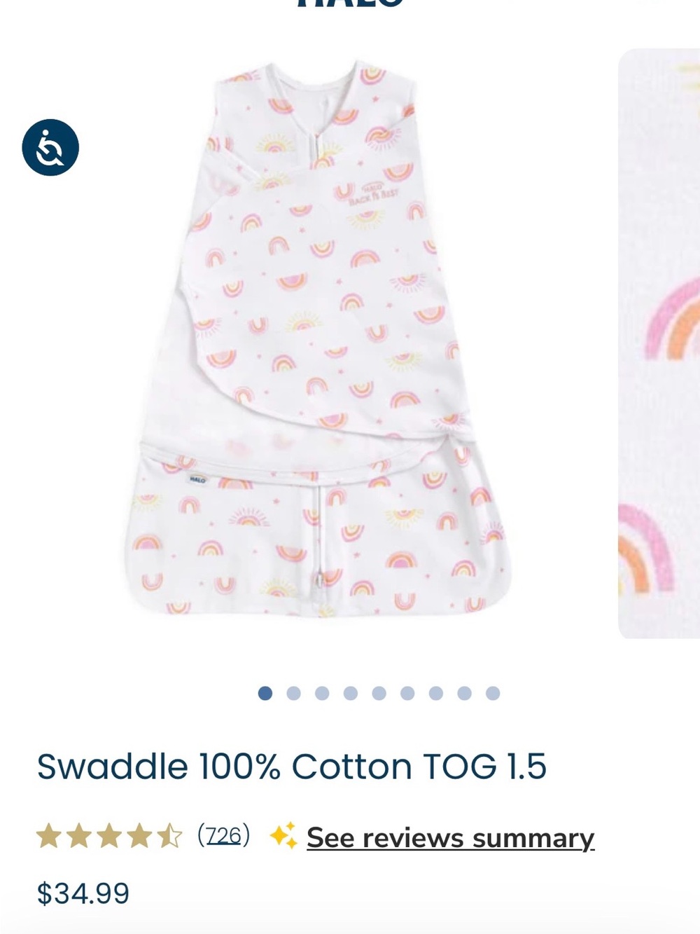 Halo Cotton Swaddle Sack in White with Pink & Yellow Rainbow Print